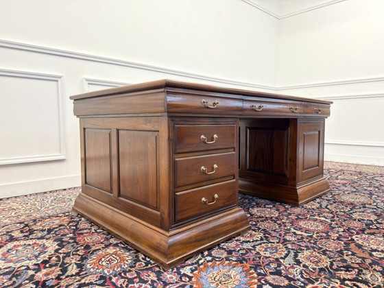 Grande Scrivania da Partner Inglese – Scrivanie, Leather, Wood (photo 5 of 20)