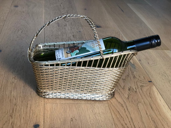 Image 1 of Panier à Bouteille de Vin en Métal Argenté Tressé