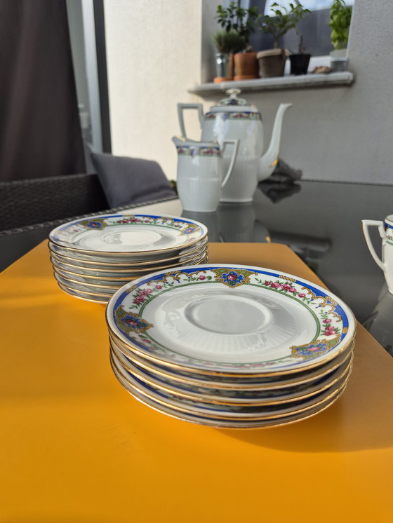 Image 1 of Servizio da tè vintage in porcellana di Limoges - T.L.B. Francia - 1950 ca - Floreale e oro