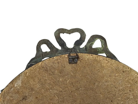 Image 1 of Ronde spiegel met strik - koper - glas - Hollywood Regency - 3e helft 20e eeuw