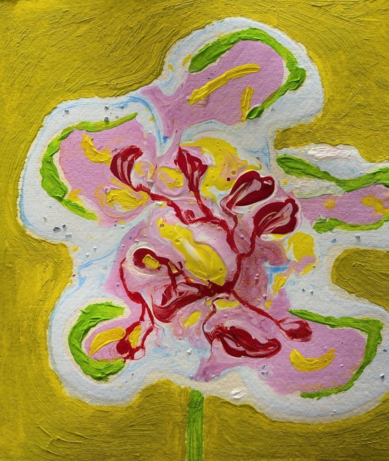 Image 1 of NEW CHRISTMAS FLOWER ORIGINAL ABSTRACT PAINTING NIGEL WATERS ON 300gsm COTTON RAG PAPER 20x20cm UNFRAMED CHRISTMAS DEAL