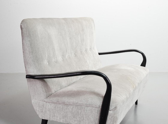 Image 1 of Distinguished Italian Mid-Century Design Guglielmo Ulrich Two Seat Sofa in Soft Silver Velvet Fabric. Italy, 1950s.