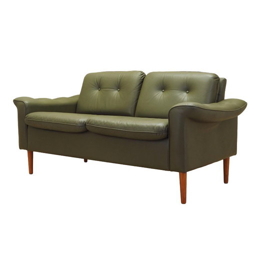 Canapé en cuir vert, design danois, années 1970, production : Danemark