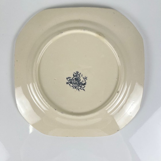 Image 1 of Assiette carré / plat Longchamp modele "Diane" ,faïence polychrome, fin XIXe s.