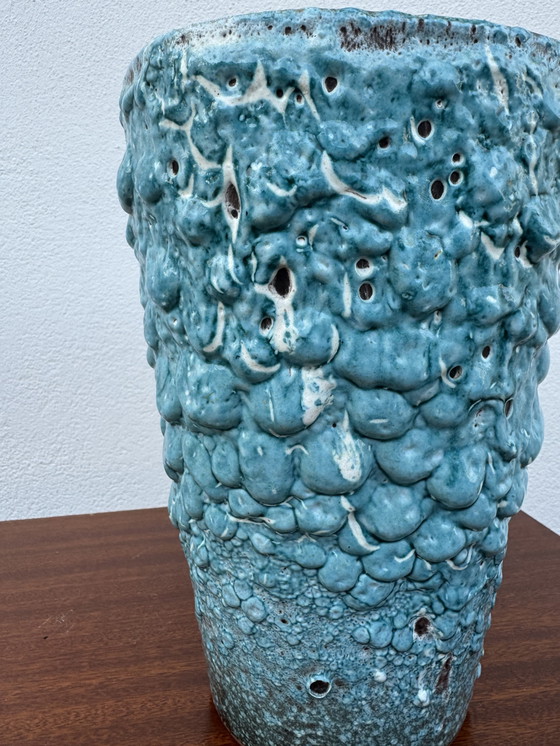 Image 1 of Vase céramique écume bleu années 60