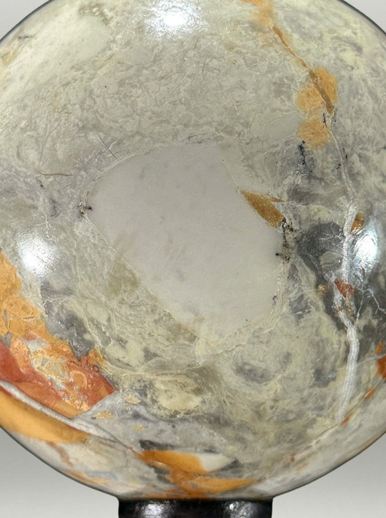 Image 1 of Par de esferas pulidas de jaspe Maligano sobre bases – Composición mineral decorativa contemporánea