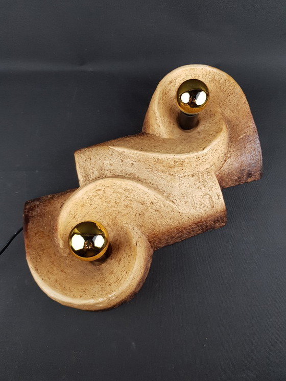 Image 1 of Vintage Brutalist Chamotte Clay Wall Lamp - Mid-Century Modern Ceramics (1960s/1970s) 2 lamps