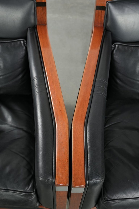 Image 1 of Black leather set of 2 Art Deco Schuitema design armchairs in good condition