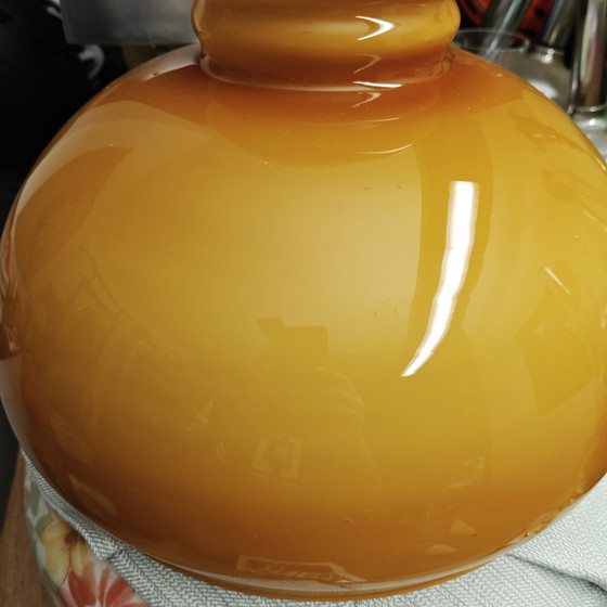 Image 1 of Suspension vintage des années 70 en verre opalin ocre moutarde – recâblée