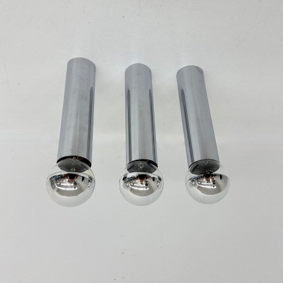 Image 1 of Set di 3 lampade da soffitto/parete minimaliste con tubo cromato, anni '70