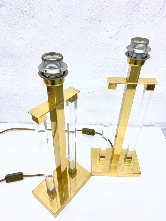 Image 1 of 2 brass and acrylic table lamps from the 1970s Hollywood Regency design