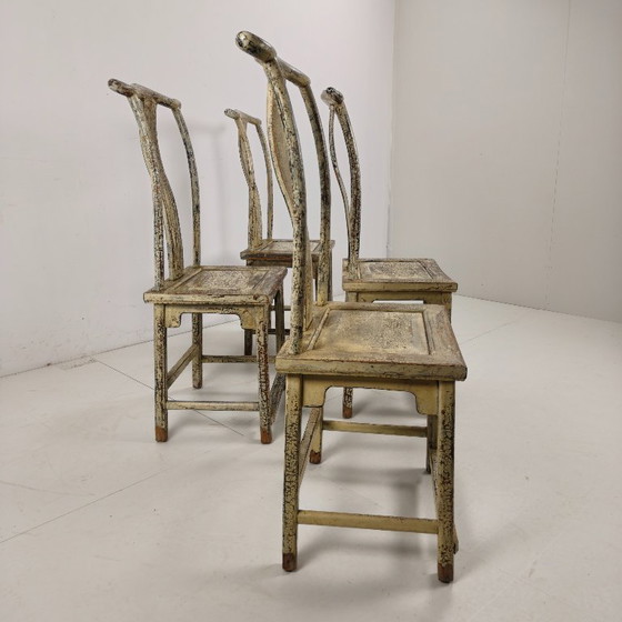 Image 1 of Set di quattro sedie cinesi con schienale a giogo del XIX secolo, circa 1890