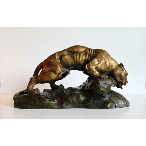 Image 1 of Sculpture of a lioness in terracotta by Armand Fagotto