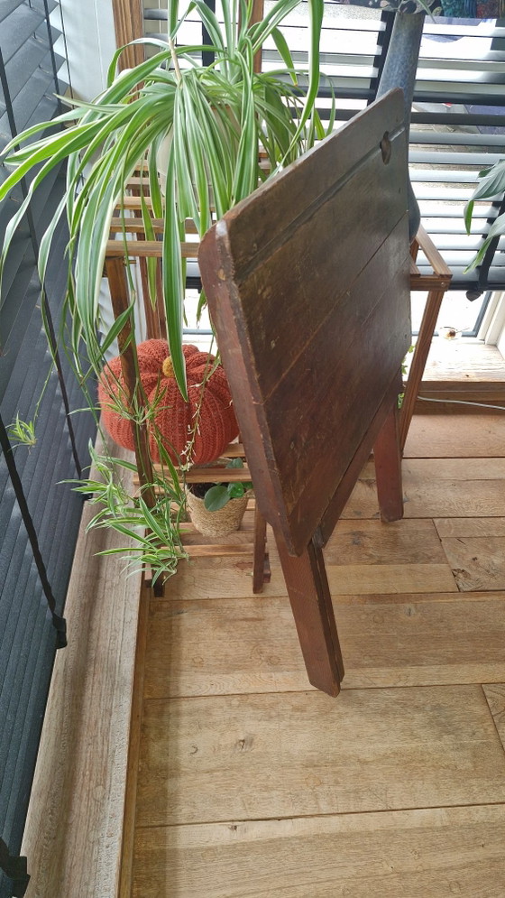 Antieke  school/veldtafel, Seiffert, Bureau, Porselein, Hout, Bruin (foto 9 van 9)