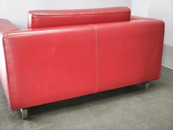 Fauteuils Lounge Oversize en Cuir Rouge et Ottoman Wittmann, Autriche (photo 11 of 20)