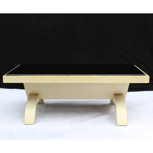 Table basse vintage en opaline noire et parchemin, 1940