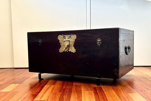 Koffer aus hellbraunem Leder aus China, Ende des 20. Jahrhunderts