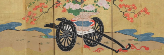 Image 1 of Par de biombos japoneses plegables de 200 años de antigüedad.