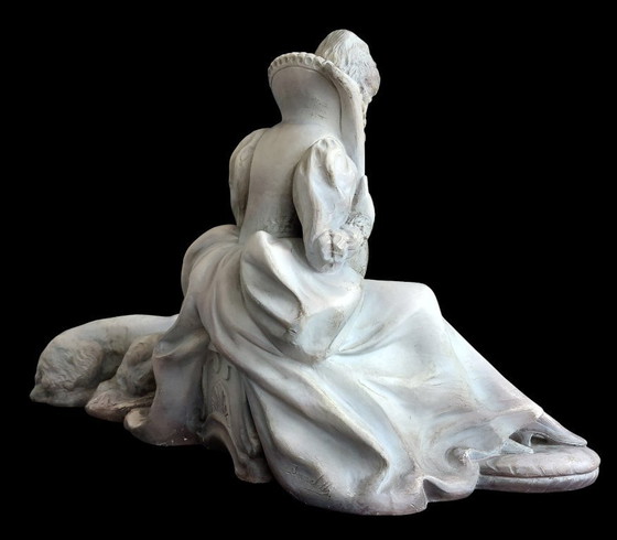 Image 1 of Art Deco sculpture of a seated lady with dogs