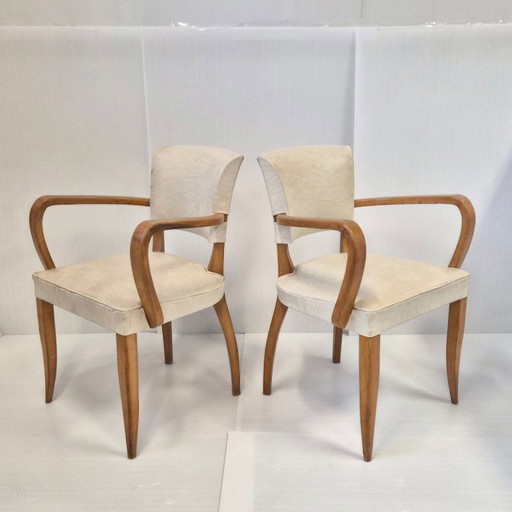 PAIR OF VINTAGE 1950S BRIDGE ARMCHAIRS IN BEECH & SKAI 50S ROCKABILLY 1950s