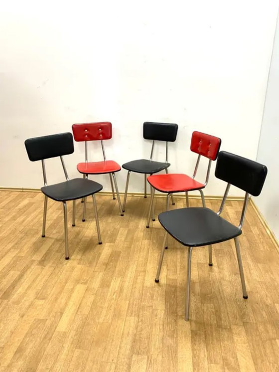 Image 1 of Set of 5 Retro Chairs, 1970s, Czechoslovakia (Chrome & Leatherette)