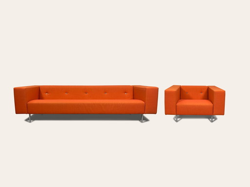 Moooi Bottoni Set orange sofa and armchair