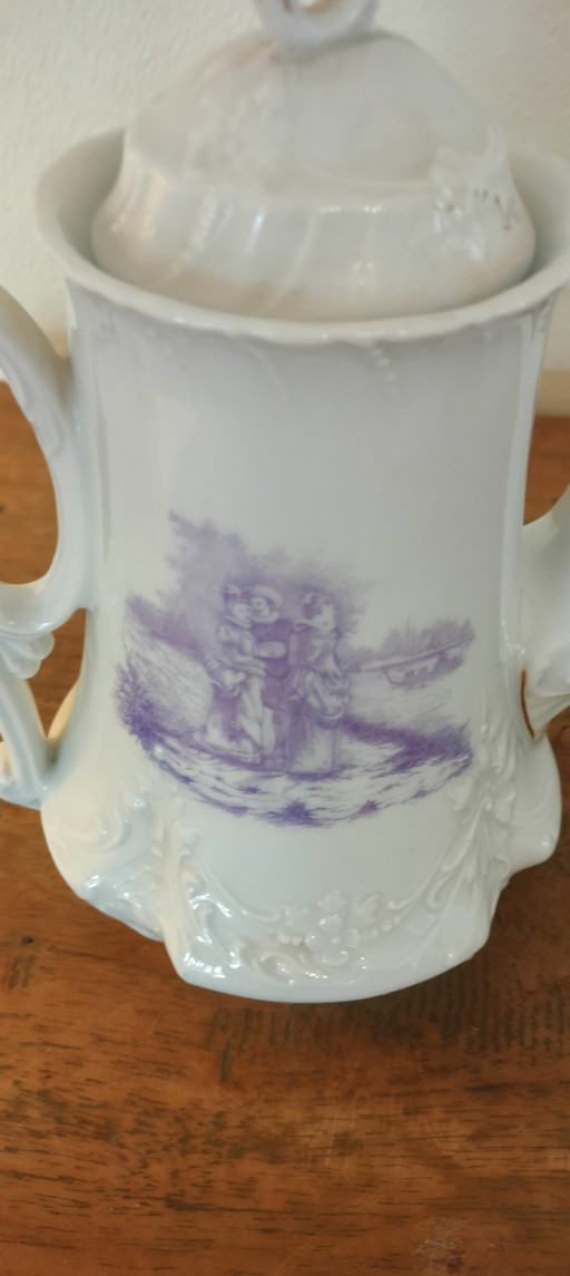 Caffettiera antica Carl Tielsch, Germania/Polonia, periodo 1875-1935, logo aquila