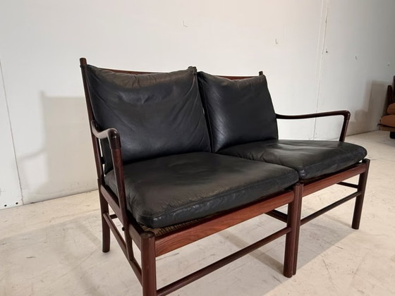 Divano a due posti in legno e pelle nera, Poul Jeppesens Møbelfabrik, Divani 2 posti, Nero, Mid Century Modern (foto 4 di 14)