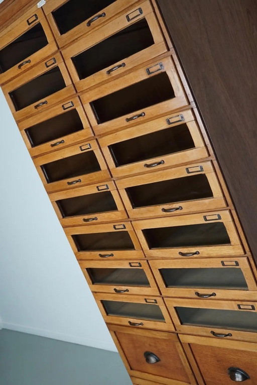 English Haberdashery Shop Cabinet with Glass Fronted Drawers, Circa 1930s