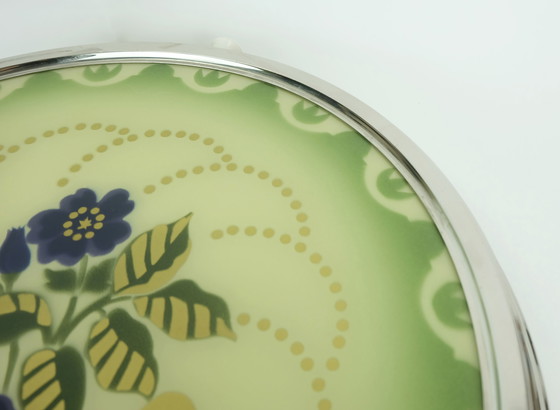 Image 1 of 1930er drehbare Tortenplatte Glas-Chrom-Tortenplatte mit Blumendekor