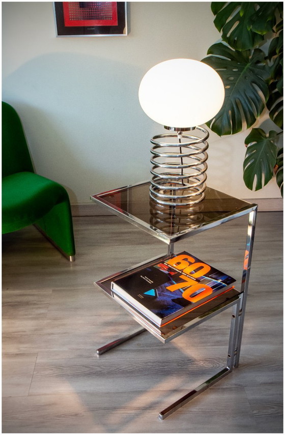Image 1 of 1970s chrome and smoked glass side table