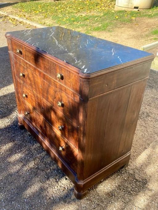 Cassettiera antica Luigi Filippo con piano in marmo nero