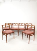 6 sedie da tavolo da pranzo vintage in legno di teak danese a coste rosa