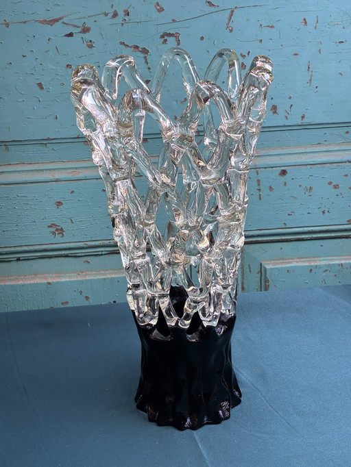 Vase en verre d'art en treillis avec motif de chaux Style Murano