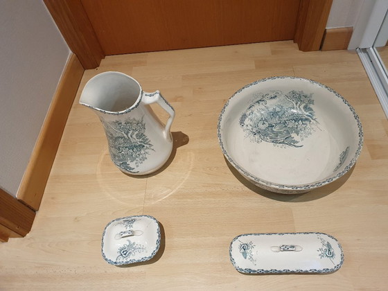 Juego de aseo antiguo de 4 piezas estilo Art Nouveau - Azul petróleo – Accesorios de mesa, Ceramic (photo 3 of 9)