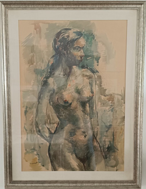 Belle aquarelle de nu de G. Heirbaut