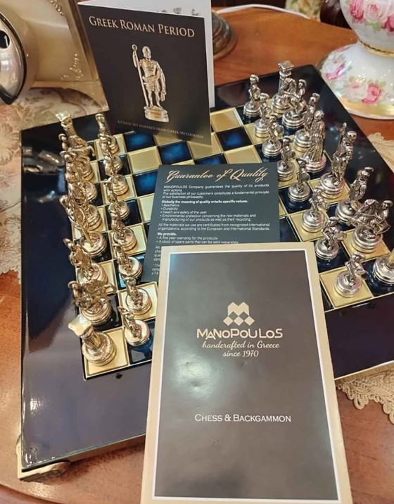 Image 1 of Manopoulos Griekenland schaakspel met schaakbord en certificaat