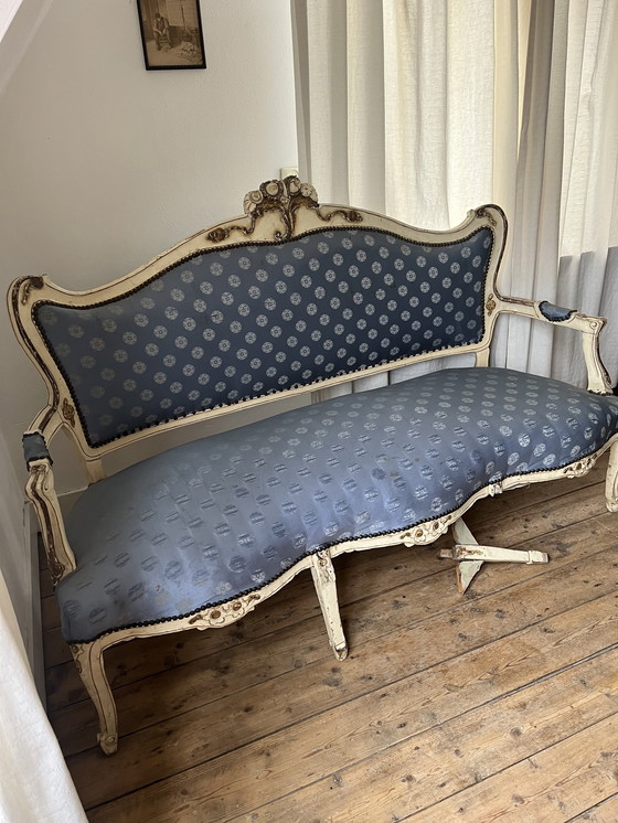 Image 1 of Hermoso banco Luis XV de estilo barroco clásico antiguo de madera tallada