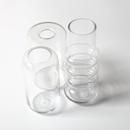Set of 3 Small Clear Glass Designer Vases / Sweden / 2000s