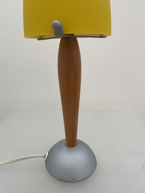 Vintage Hema Holland Table Lamp - Glass and Wood Mushroom Lamp from the 90s – Metal (photo 3 of 10)