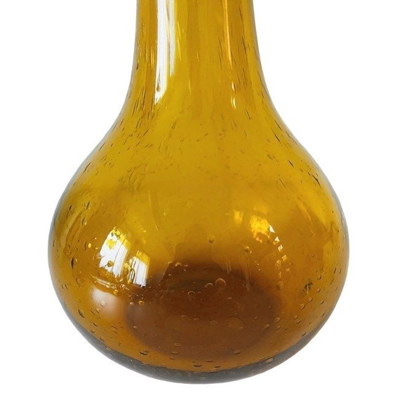 Image 1 of Vintage tall hand-blown glass twisted vase amber Murano 1970s