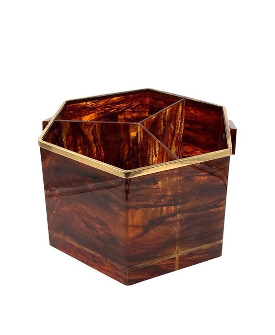 Hollywood regency important lucite and brass table bar tray, Italy 1970, Table accessories, Plastic, Metal (photo 6 of 9)