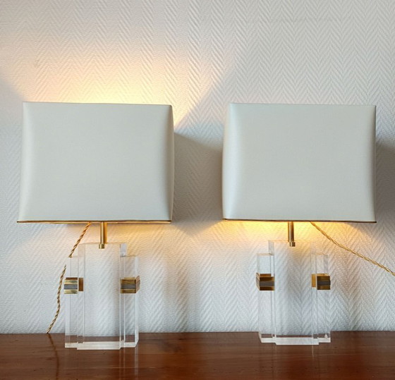 Image 1 of 2x Hollywood Regency Plexiglas Lampen 1970