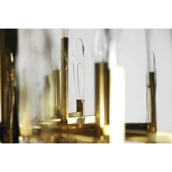 Image 1 of Italian Brass Chandelier with Glass Icicles by Gaetano Sciolari - 1970s