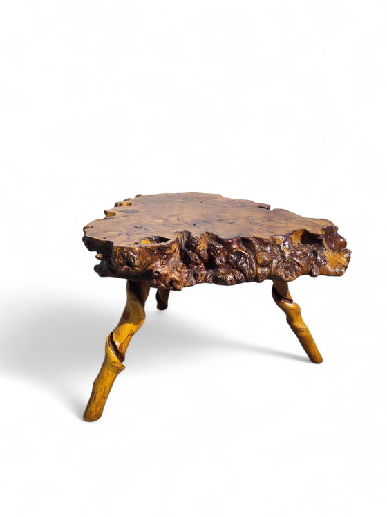 Image 1 of Primitive 1950s  Burlwood coffeetable