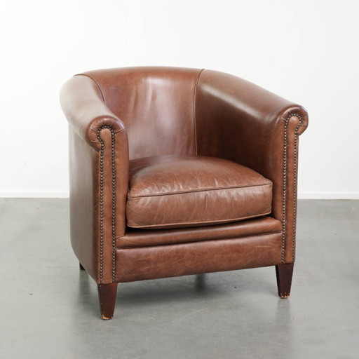 Cognacfarbener Club-Sessel im englischen Stil aus Rindsleder in gutem Zustand – fauteuils, Leather