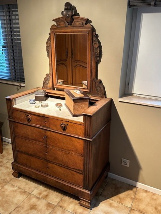 Dressoir marmer blad en met kantelbare spiegel