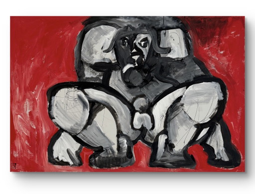 Gundi Falk (1966) Grande Dipinto di Nudo su Pannello - 100x70cm