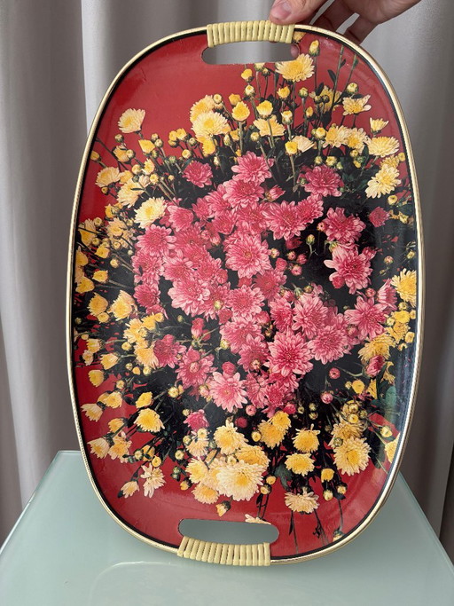 Vintage serveerschaal met bloemenmotief – chrysantendesign uit de jaren 70 – tafelaccessoires, Other (photo 2 of 9)