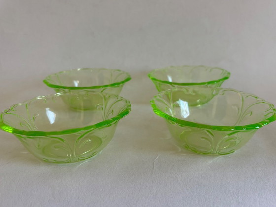 Image 1 of Service à dessert Art Déco en verre d'uranium Stölzle Söhne